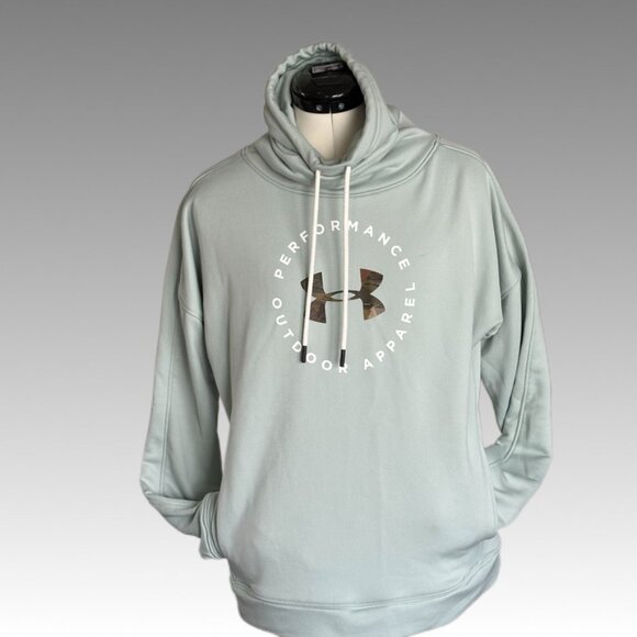 UA UNDER ARMOUR Atlas Green Logo Sweatshirt M | Funnel Neck Relaxed Camouflage - Picture 2 of 10